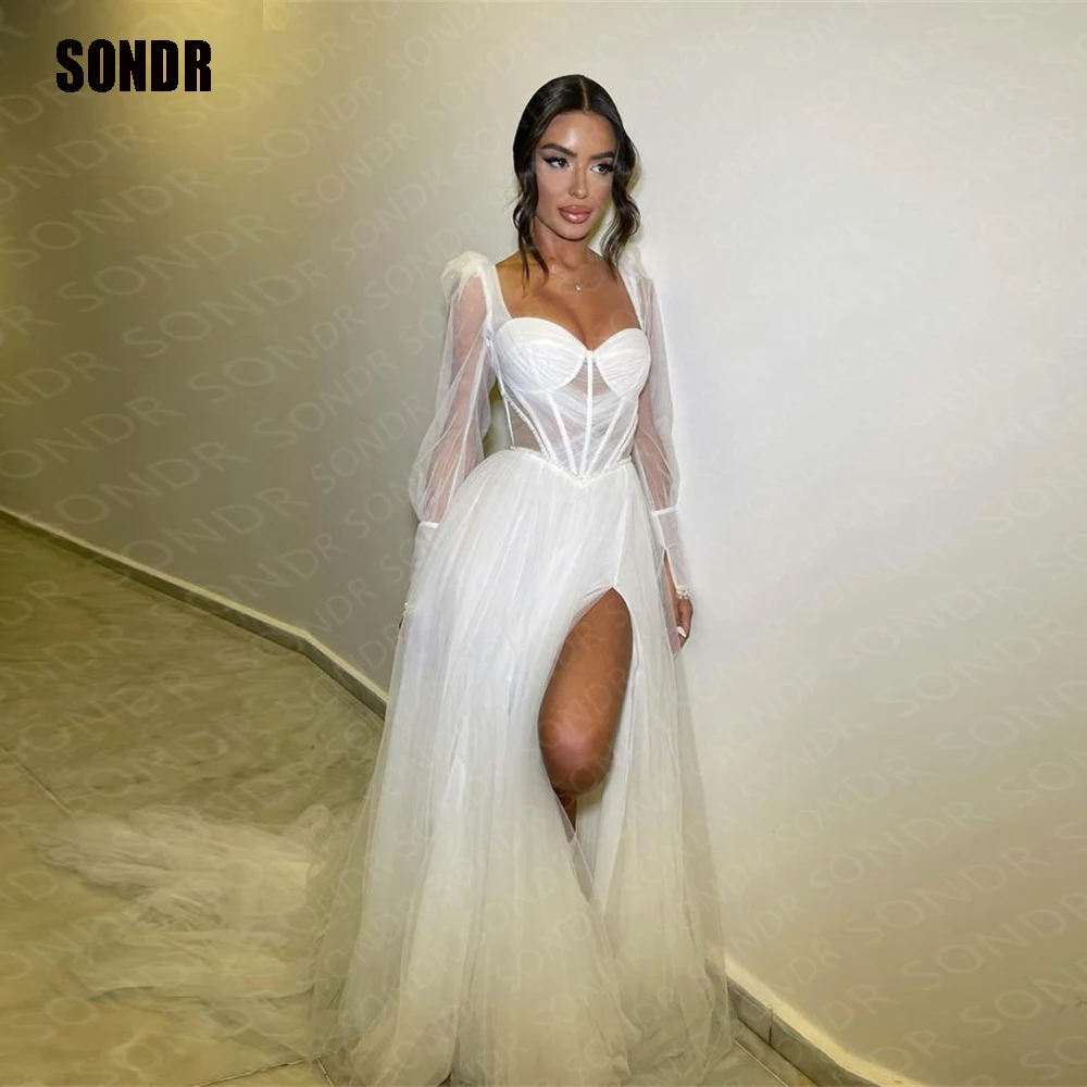 SONDR Elegant Queen Side Slit A Line Wedding Dresses Full Sleeves Sweetheart Tulle Formal Princess Bride Bridal Dresses Gowns
SONDR Elegant Queen Side Slit A Line Wedding Dresses Full Sleeves Sweetheart Tulle Formal Princess Bride Bridal Dresses Gowns