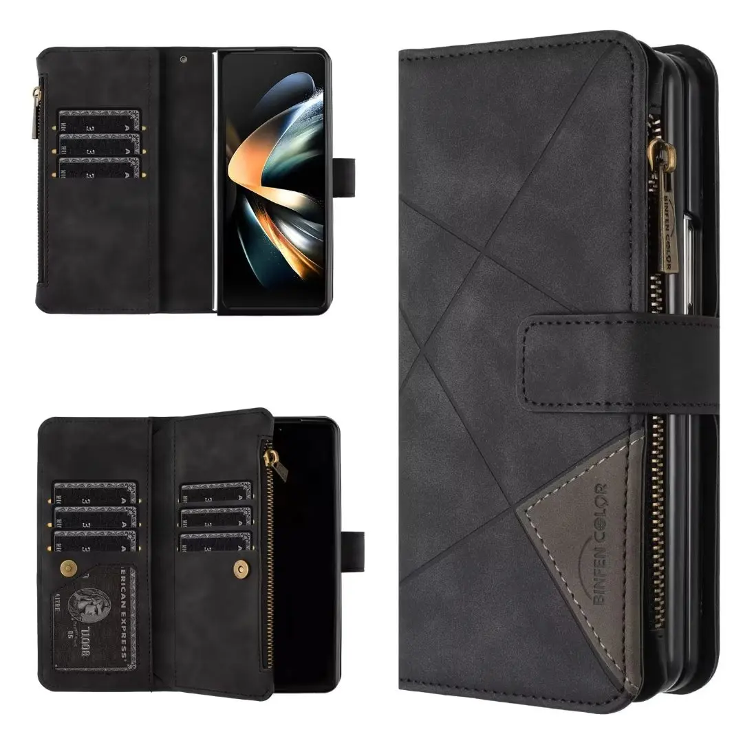 

Чехол-кошелек для Samsung Galaxy Z Fold 5, магнитные Кожаные чехлы со стразами, Z Fold 4 3, флип-кейс на молнии, Карманный чехол для телефона