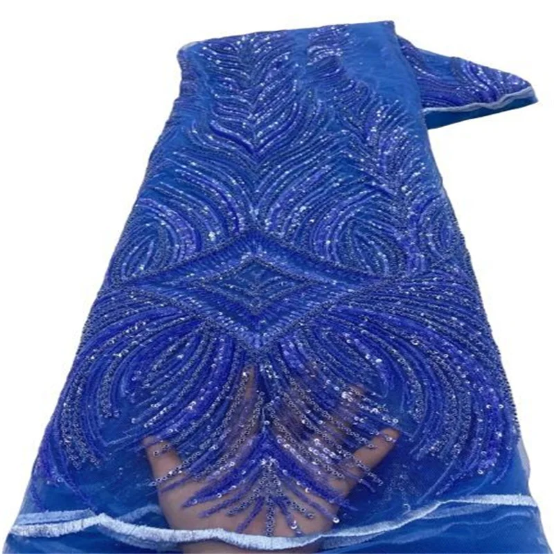 

Женская ткань, 5 ярдов, 2023, высококачественное вышитое французское Сетчатое кружево, нигерийское кружево из бисера