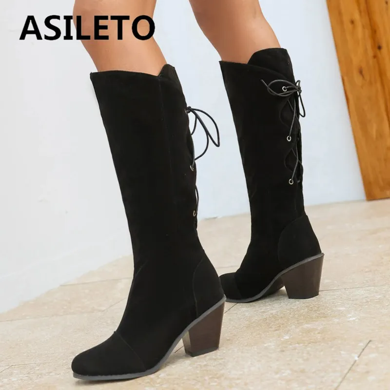 ASILETO New Women Knee High Boots Round Toe Block Heels 7.5cm Flock Suede Lace Up Plus Size 43 44 Leisure Daily Autumn Booties
ASILETO New Women Knee High Boots Round Toe Block Heels 7.5cm Flock Suede Lace Up Plus Size 43 44 Leisure Daily Autumn Booties