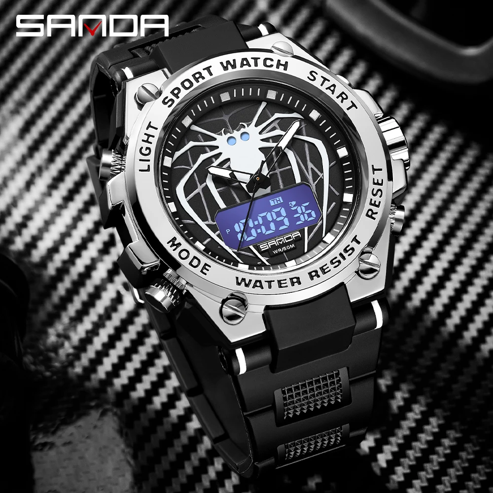 

SANDA Outdoor Sports Watches Military Backlight Alarm Stopwatch Large Dual Display Electron Quartz Men's Wristwatch