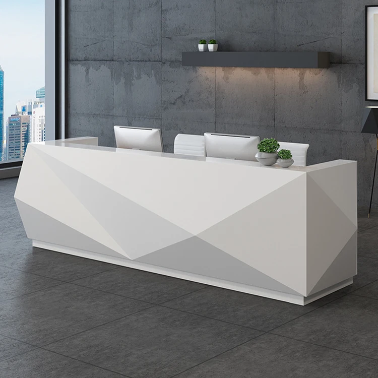 

Custom Size Simple Design Hotel Front Desk White Reception Table Counter Desk Modern