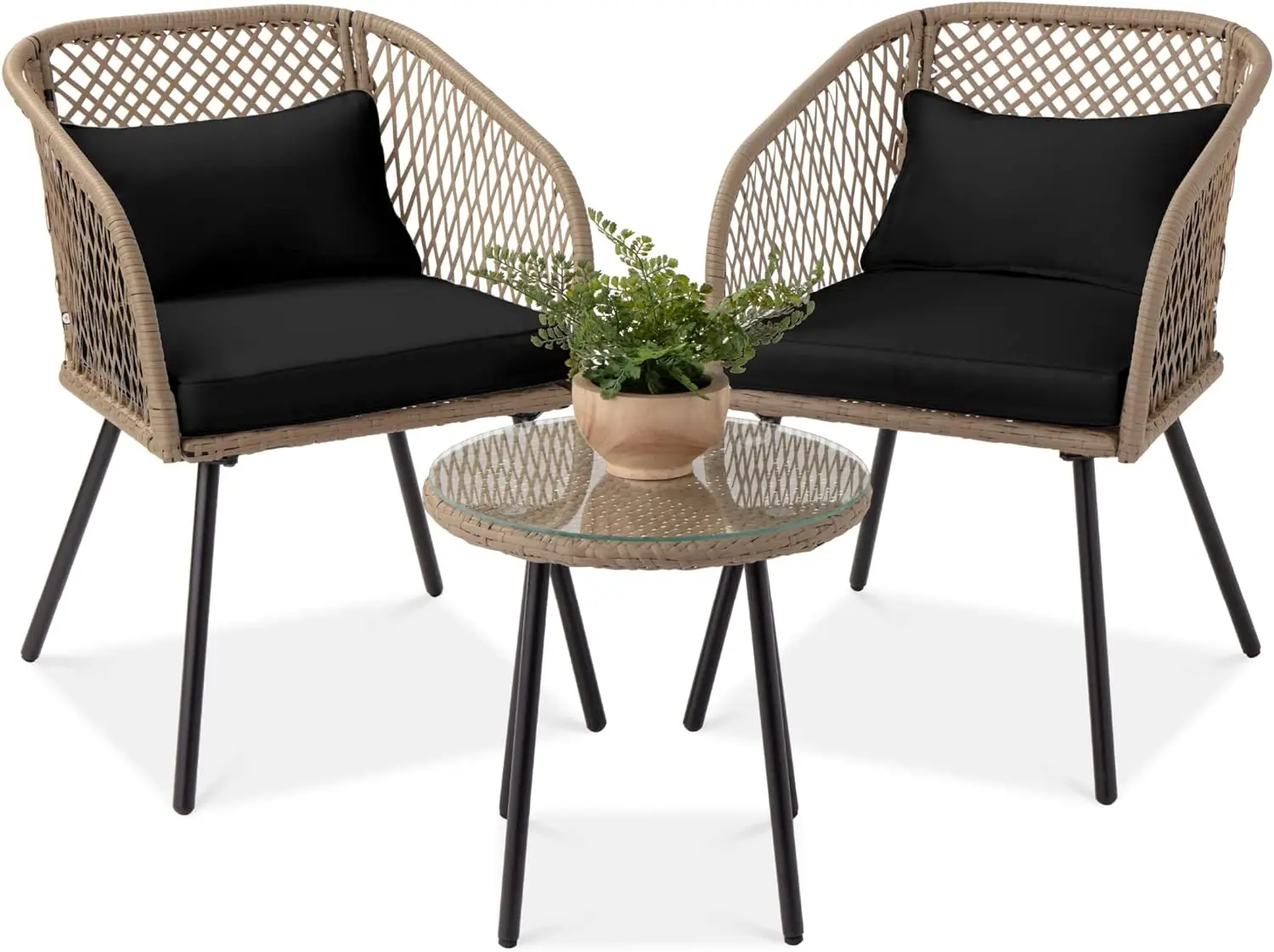 3-Piece Outdoor Wicker Bistro Set, Patio Dining Conversation Furniture for Backyard, Balcony, Porch w/Diamond Weave Design
3-Piece Outdoor Wicker Bistro Set, Patio Dining Conversation Furniture for Backyard, Balcony, Porch w/Diamond Weave Design