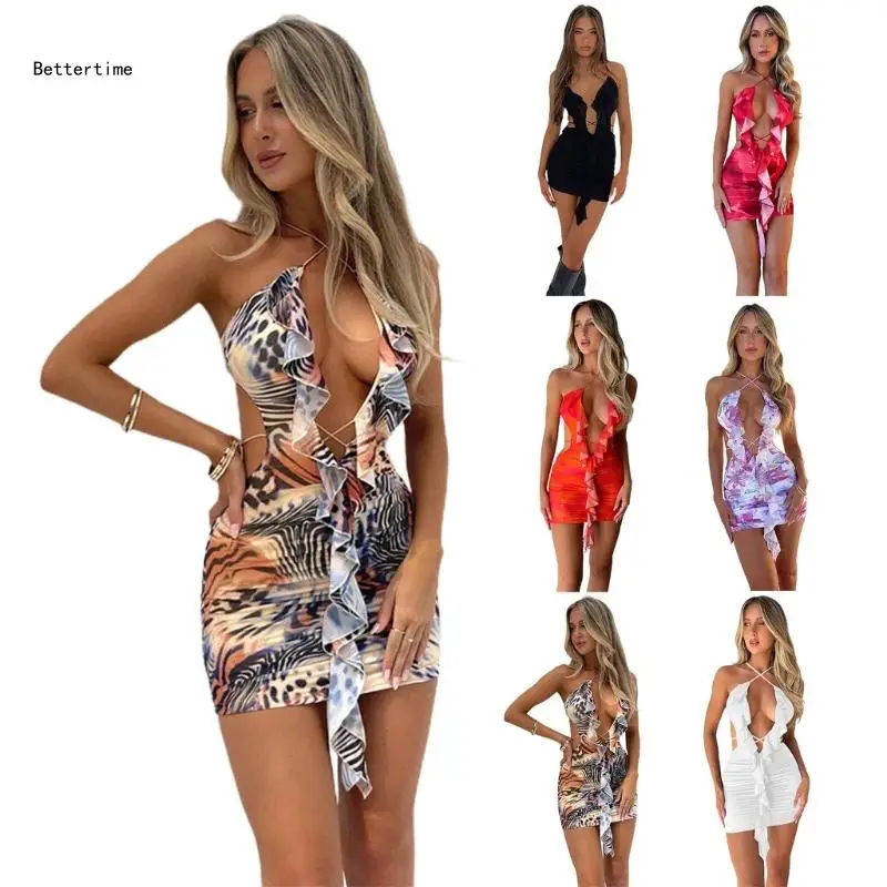 B36D Womens Casual Sleeveless Floral Mini Dress Summer Beachwear Halter Neck Dresses Sexy Bandage Strap Dress
B36D Womens Casual Sleeveless Floral Mini Dress Summer Beachwear Halter Neck Dresses Sexy Bandage Strap Dress