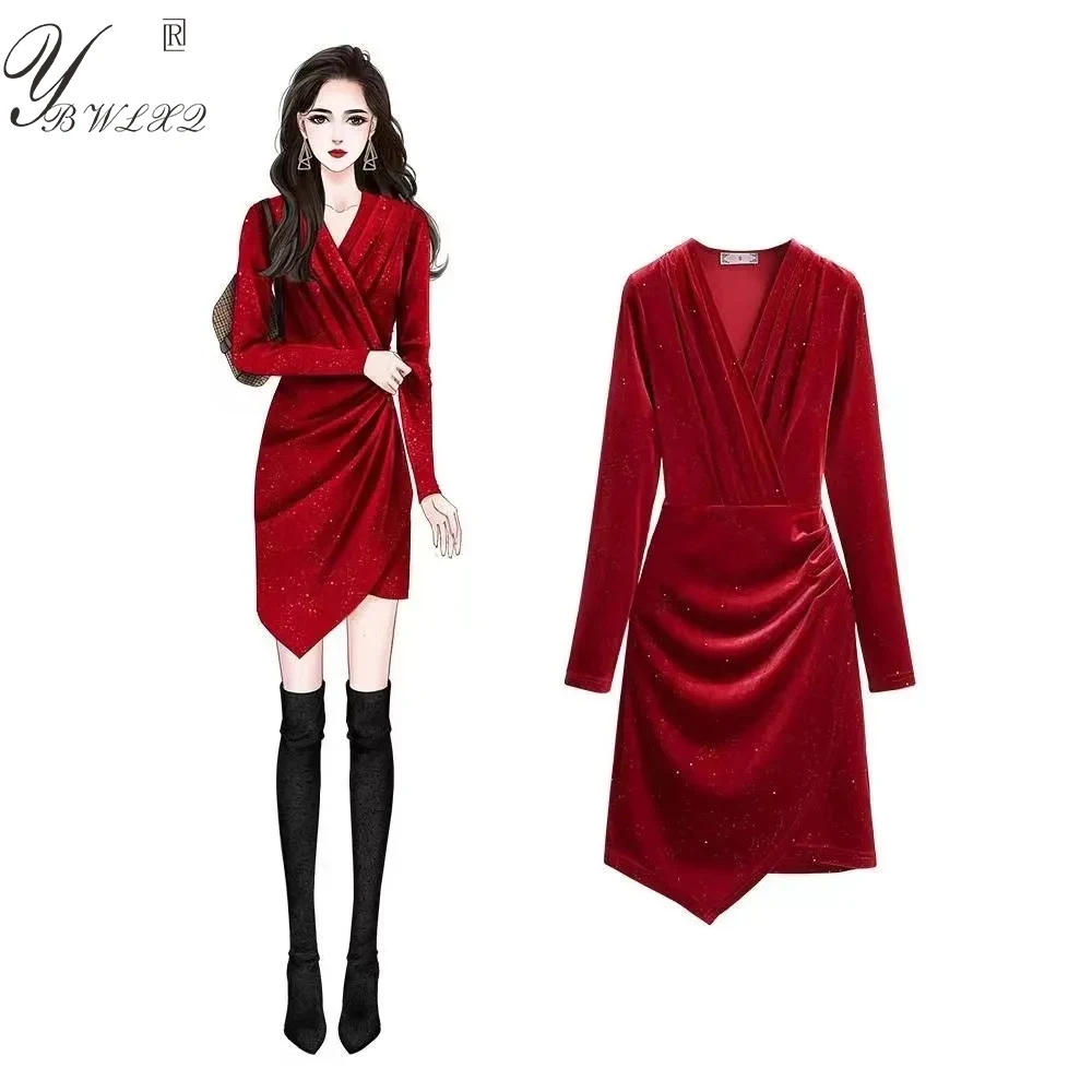Fashion Elegant Women Pleuche Dress Sequins Desgin V-Neck Irregular Slim Midi Party Dresses Spring Autumn Long Sleeve Lady Dress
Fashion Elegant Women Pleuche Dress Sequins Desgin V-Neck Irregular Slim Midi Party Dresses Spring Autumn Long Sleeve Lady Dress