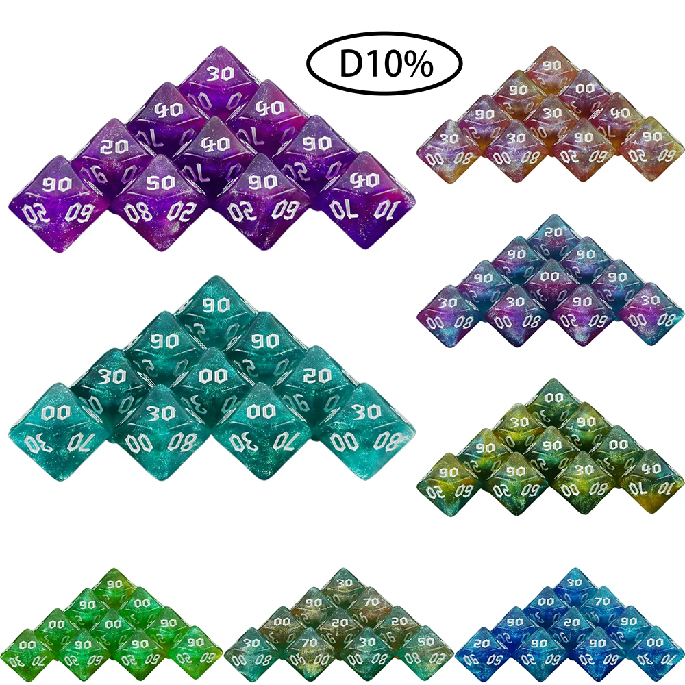 Polyhedral D10(00-90) Dice 10pcs 10 Sided Double Color with Glitter Dice for Role Playing Game D&D Boardgame Dice Set
Polyhedral D10(00-90) Dice 10pcs 10 Sided Double Color with Glitter Dice for Role Playing Game D&D Boardgame Dice Set