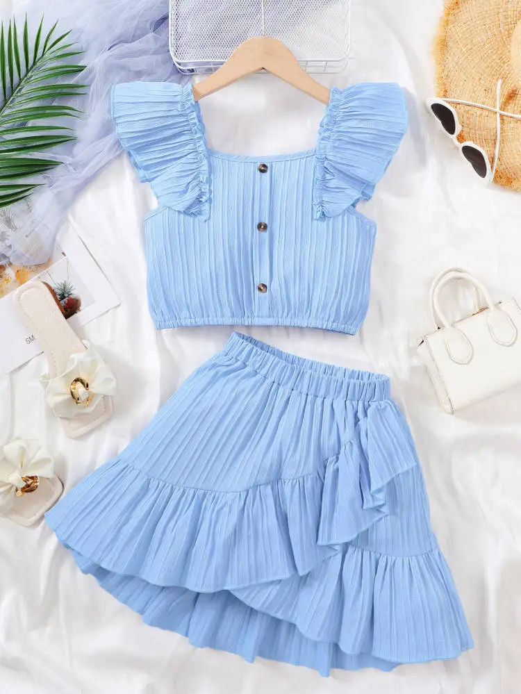 8-12 Years Kid Girl Summer Princess Clothes Set Flutter Sleeve Solid Tops+Short Skirts Fashion Style Party Costume For Children
8-12 Years Kid Girl Summer Princess Clothes Set Flutter Sleeve Solid Tops+Short Skirts Fashion Style Party Costume For Children