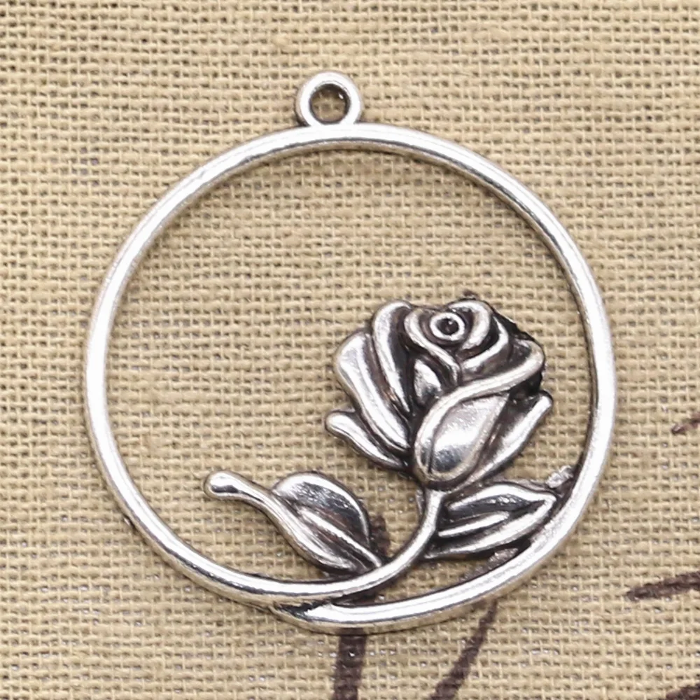 

6pcs Charms Rose Flower 36x33mm Antique Silver Color Pendants Making DIY Handmade Tibetan Finding Jewelry
