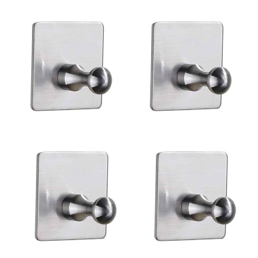 

4Pcs Adhesive Hooks,Wall Hooks,Towel Hooks, Heavy Duty,for Bathroom Shower, Kitchen, Home, Door Closets,Stainless Steel