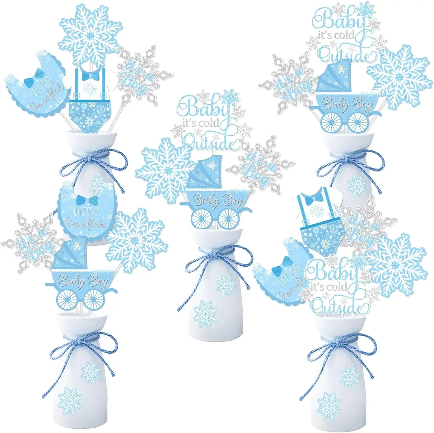 

Winter Snowflake Baby It’s Cold Outside Centerpieces Sticks Baby Shower Decor Little Snowflake It’s A Boy Table Toppers Decors