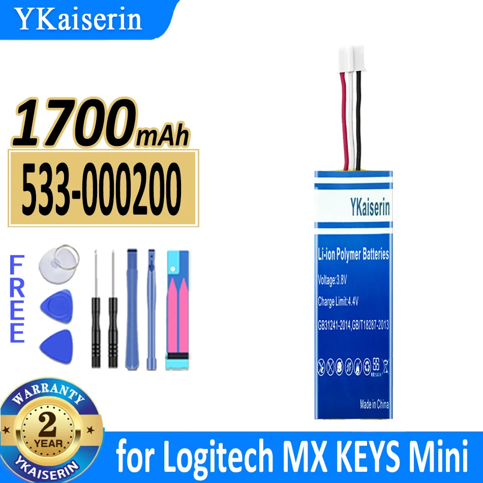 

1700mAh YKaiserin Battery 533-000200 533000200 for Logitech MX KEYS Mini YR0084 920-010514 Keyboard Bateria