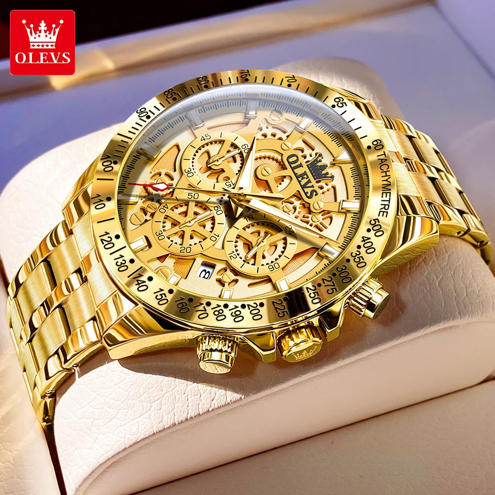

OLEVS Original Luxury Men's Watch Chronometer Waterproof Gold Quartz Watch for Men Calendar Stainless Steel Strap Original Watch