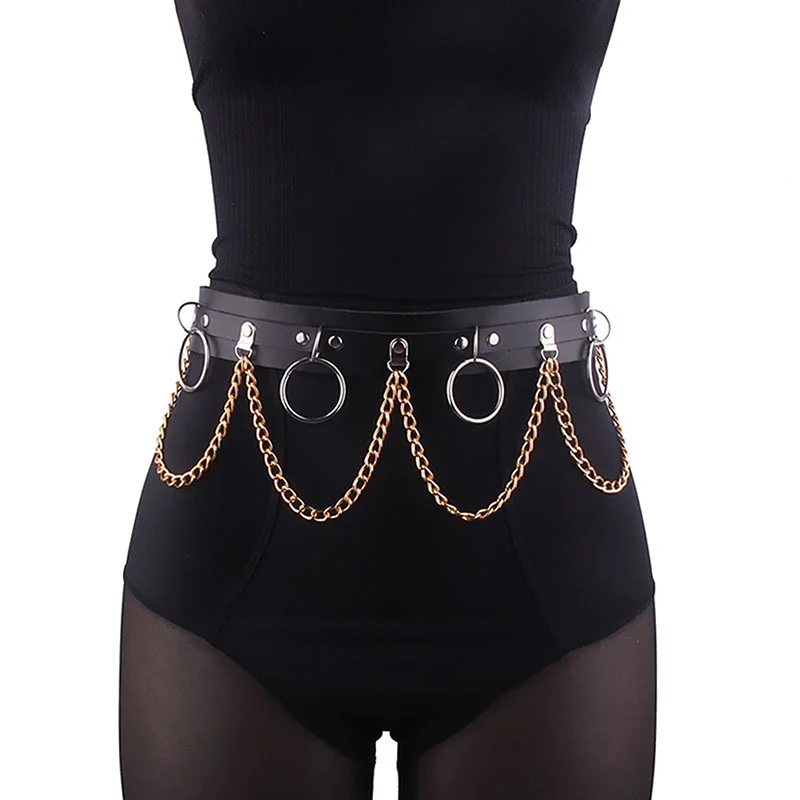 

Sexy Women Gothic Heart Hiphop Belt With Chain Harajuku Punk Style Jk Waist Adjustable Disco Dancing Pu Dress Jeans Waist Chain