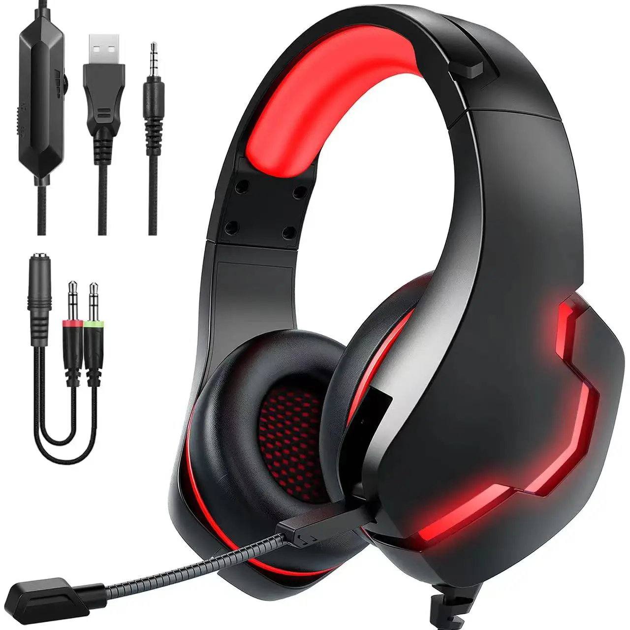 

Gaming Headset with Microphone Over Ear Headphones Noise Cancelling LED Light Bass Surround for Nintendo PS3 Xbox One PC PS4