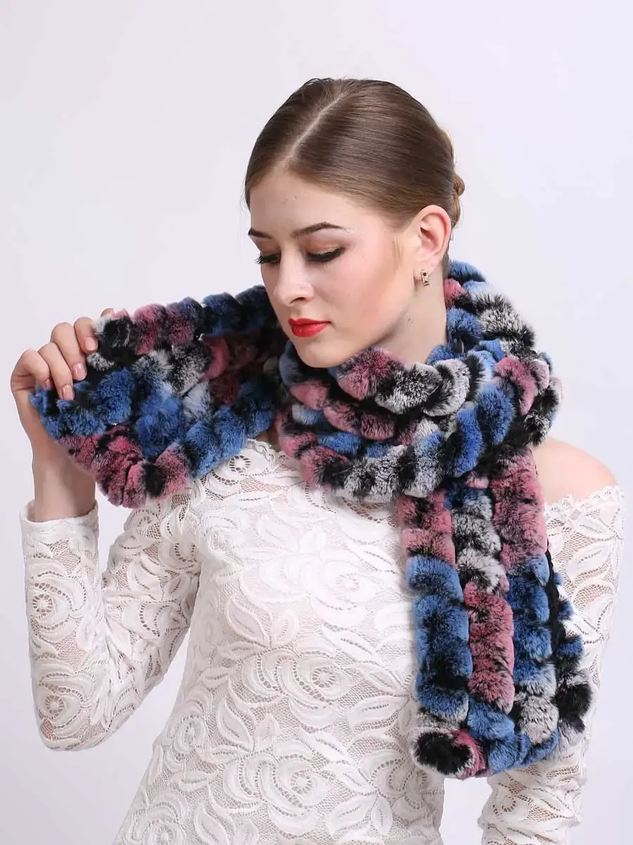 

2023Winter Women's Scarf Natural Rex Rabbit Fur Scarves Girls Casual Knitted Real Rex Rabbit Fur Knit Tassel Real Fur Shawls