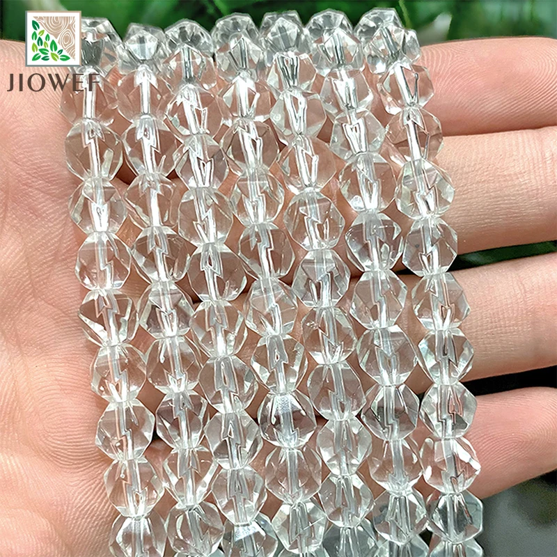 

Natural Faceted Transparent White Quartz Crystal Spacer Beads 14" Strand for Making Jewelry Handmade DIY Fashion Bracelets 8mm