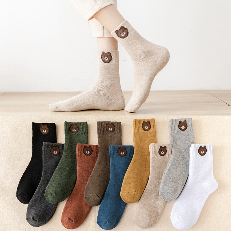 

5Pairs Winter Warm Women Socks Cute Bear Wool Men Socks Super Thicker Solid Socks Merino Wool Socks Against Cold Snow Terry Sock