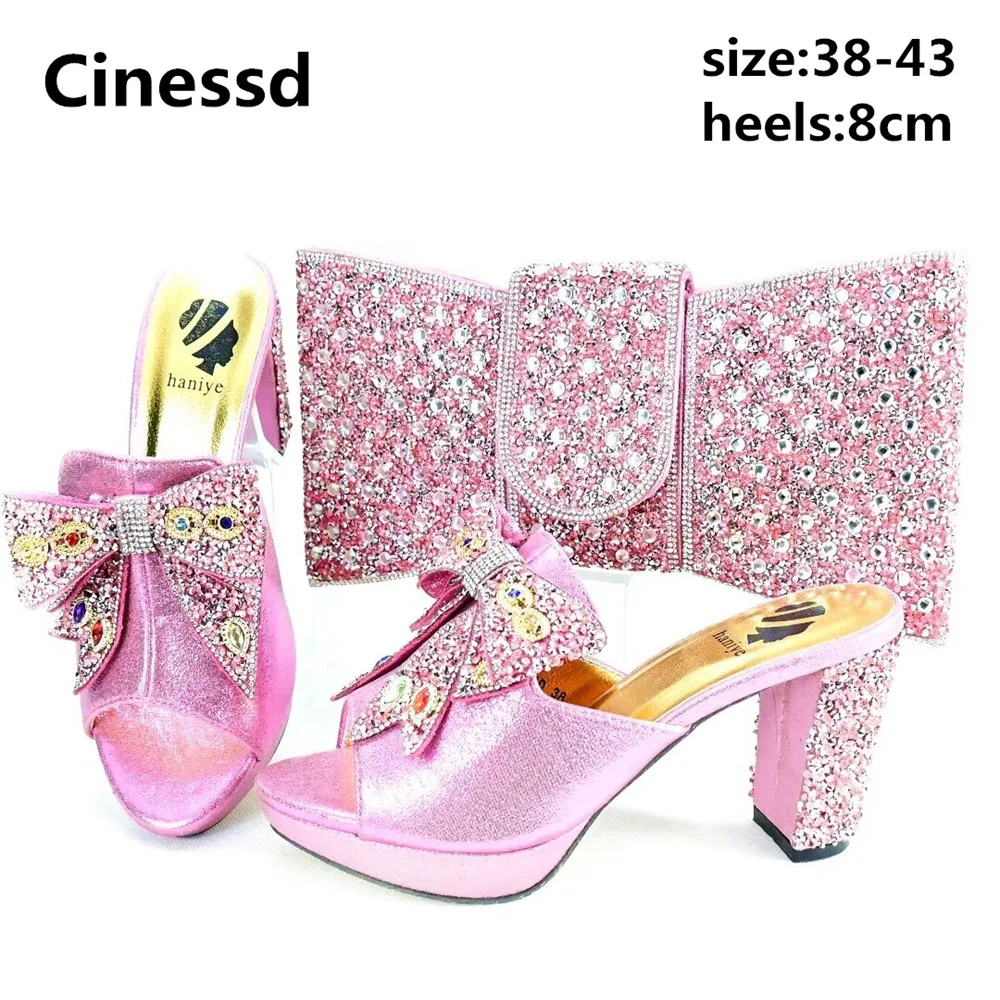 

Pink New Arrivals Leisure Style Italian Women Shoes Matching Hang Bag with Platform High Quality Slipper with Appliques for Part