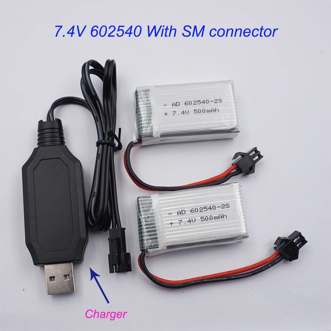 

2pcs 7.4V 500mAh 3.7Wh 25C Rechargeable Polymer Li Battery Lipo 602540 SM For Helicopter Models JJRC H11C H11D FPV RC Drone