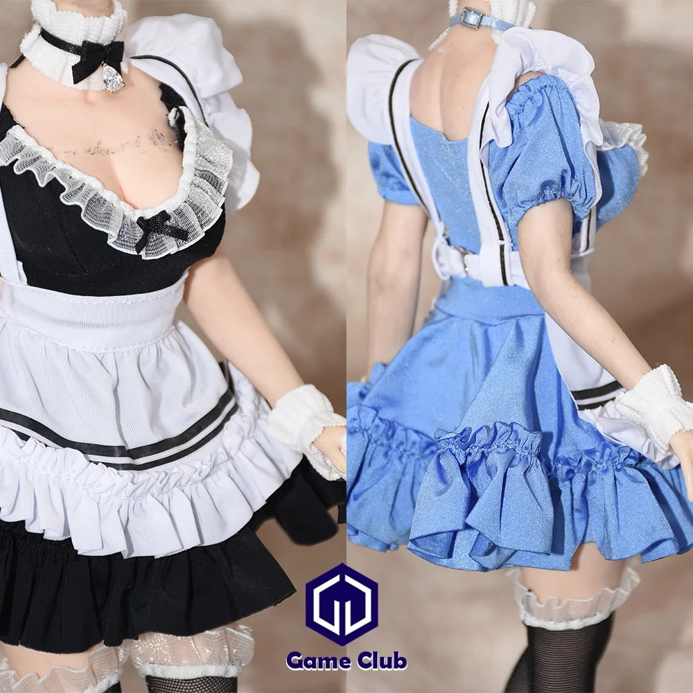 

1/6 Female Apron Maid Attire Low Cut Puffy Dress Cake Skirt Black Silk High Stockings Suit Fit 12" TBLeague Action Figures Body