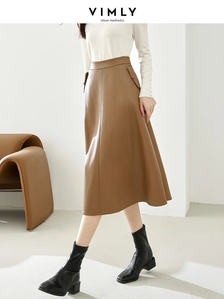 VIMLY Women's Camel High Waist Faux Leather Skirt 2023 Autumn Winter Fashion A-line Midi Skirt with Pocket Female Clothing M2781
VIMLY Women's Camel High Waist Faux Leather Skirt 2023 Autumn Winter Fashion A-line Midi Skirt with Pocket Female Clothing M2781