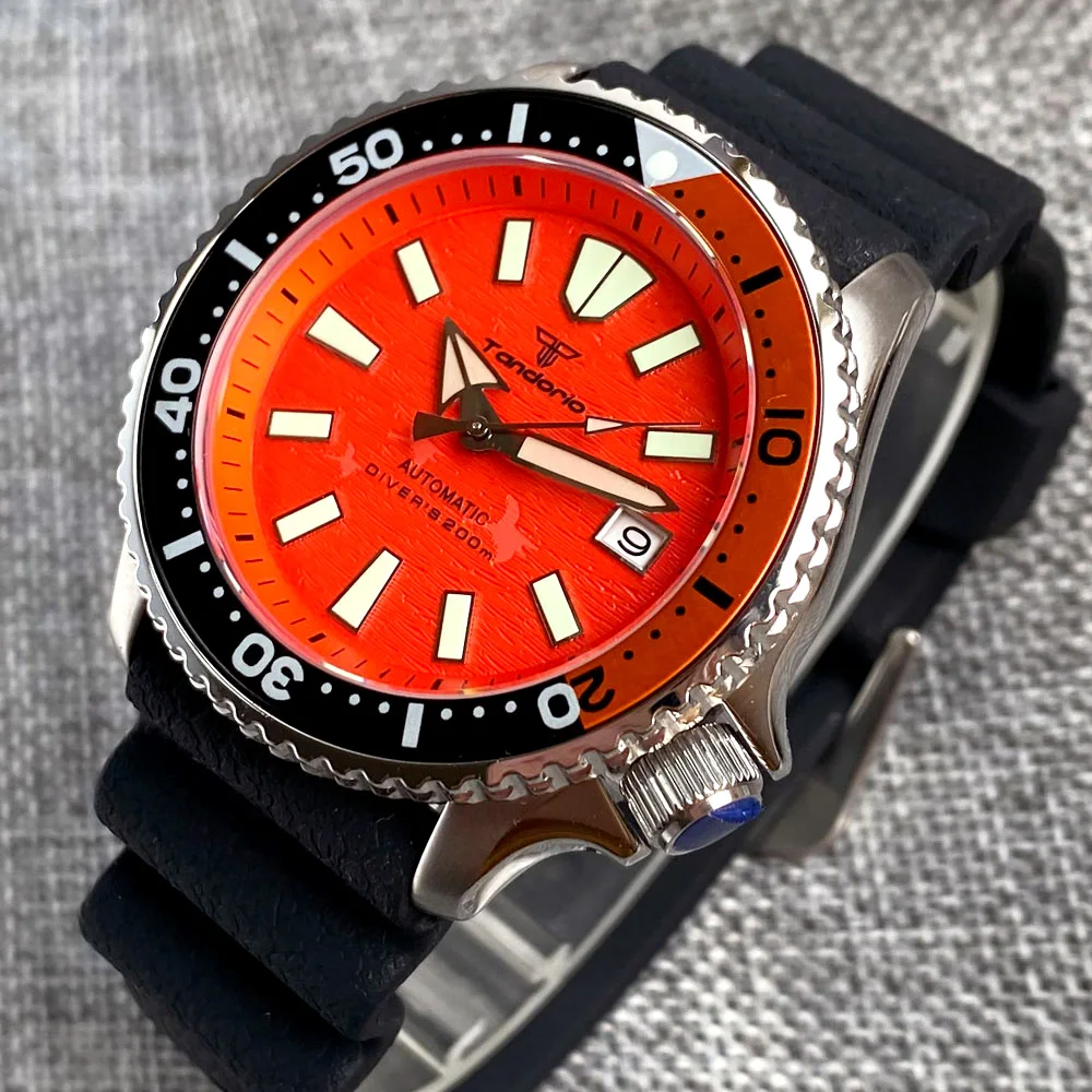 

Tandorio Orange SKX Mod Mechanical Watch Men Japan NH36 movt 120clicks Bezel 3.8 Crown Alloy Insert Luminous Calendar Date