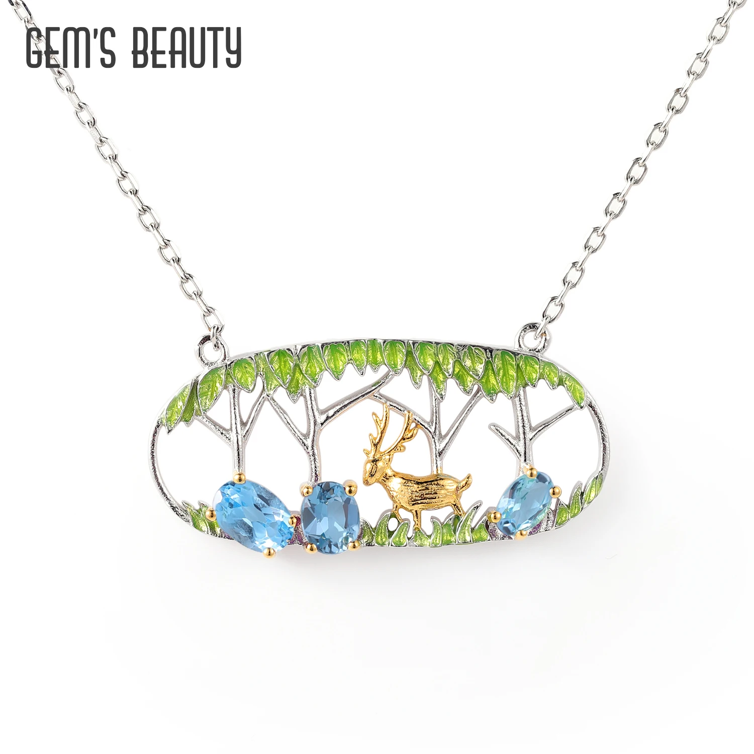 GEM'S BEAUTY Oval Natural Swiss Blue Topaz Sterling Silver Necklace Deer in the Woods Necklace Outdoor Wanderlust Jewelry
GEM'S BEAUTY Oval Natural Swiss Blue Topaz Sterling Silver Necklace Deer in the Woods Necklace Outdoor Wanderlust Jewelry