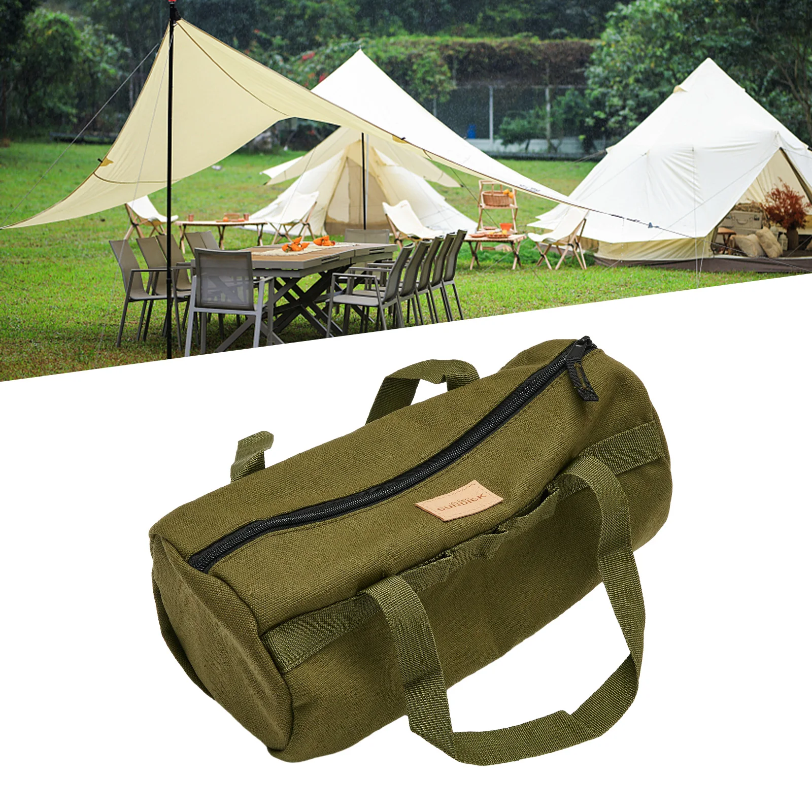 

1pc Bag With Handle Canvas Camping Tool Tent Peg Storage Ground Nail Bags Hammer Rope Organizer Double Layer Thickened Design