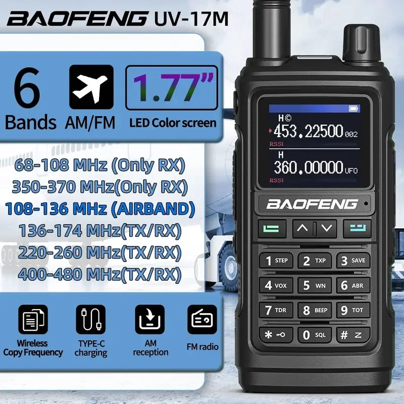 Портативная рация BaoFeng UV 17M Air Band, беспроводная радиостанция для любительской радиосвязи с диапазоном действия 16 км, двусторонняя радиосвязь UV 5R K5
Портативная рация BaoFeng UV 17M Air Band, беспроводная радиостанция для любительской радиосвязи с диапазоном действия 16 км, двусторонняя радиосвязь UV 5R K5