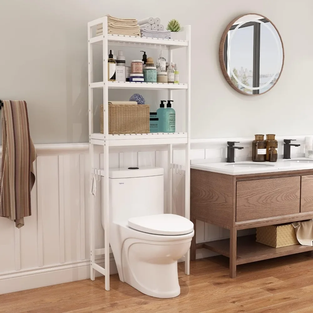 Bathroom Cabinet, Bamboo Adjustable 3-Tier Above Toilet Shelf, Above Toilet Organizer with 3 Hooks, Bathroom Cabinet
Bathroom Cabinet, Bamboo Adjustable 3-Tier Above Toilet Shelf, Above Toilet Organizer with 3 Hooks, Bathroom Cabinet