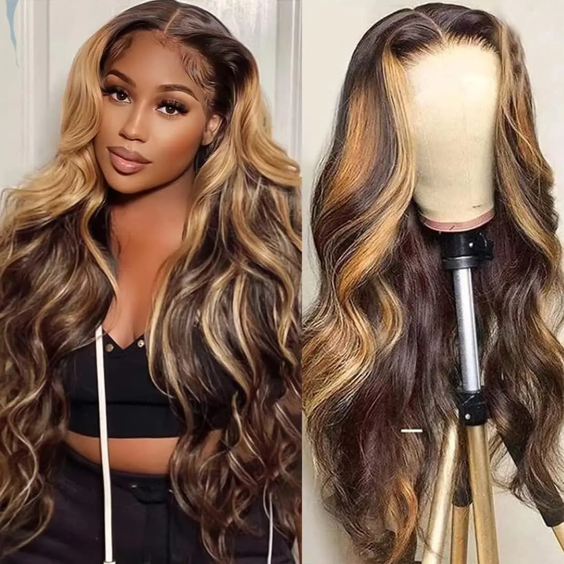 

Highlight Ombre Body Wave 13x6 Lace Front Wig 4/27 Colored Human Hair Wig 180% Density Honey Blonde 13x4 Hd Lace Frontal Wig