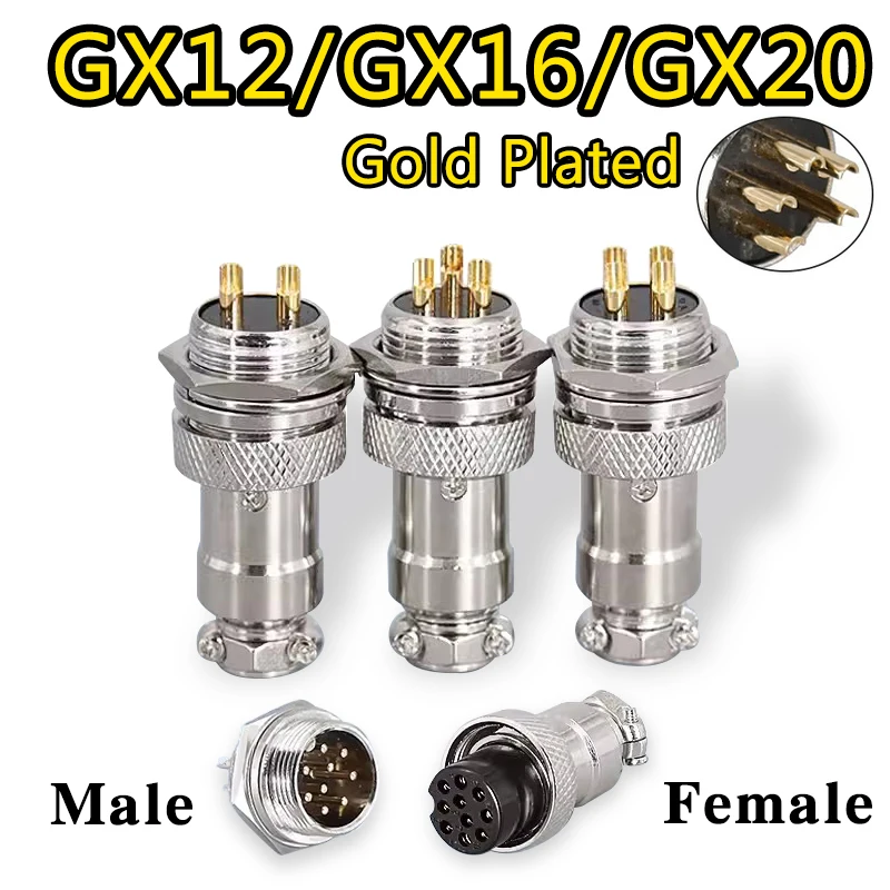 

5/20/100Set Gold Plated GX20 GX16 GX12 Aviation Connector Plug 2/3/4/5/6/7/8/9/10/12/14/15 Pin Butt Wiring Cable Circular Socket