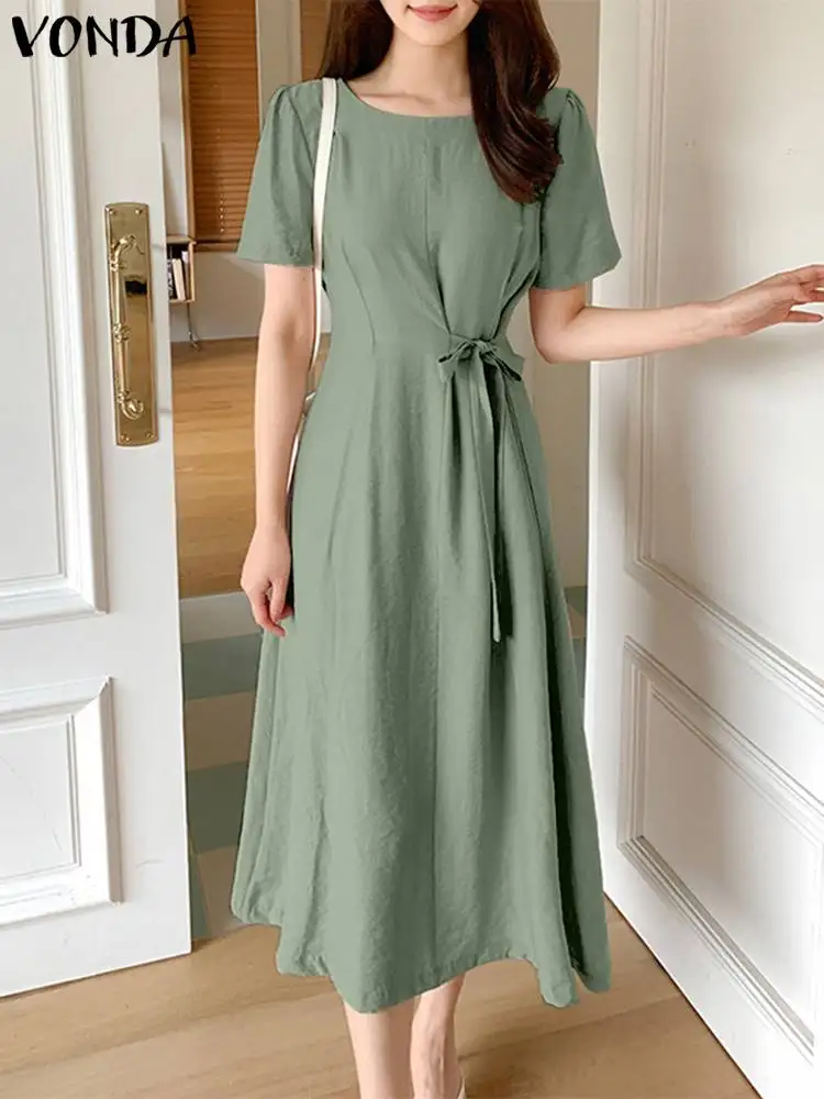 Elegant Summer Casual Sundress VONDA Women Long Shirt Dress Short Puff Sleeve Pleated Bandage Vestidos 2023 Solid Color Robe
Elegant Summer Casual Sundress VONDA Women Long Shirt Dress Short Puff Sleeve Pleated Bandage Vestidos 2023 Solid Color Robe