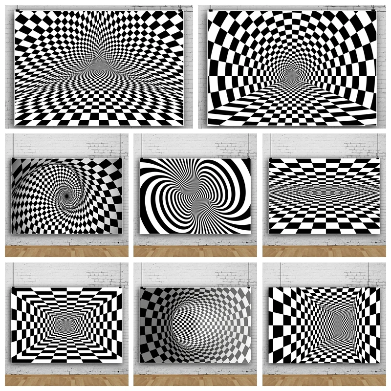 

White And Black Magic Vortex Psychedelic Backdrops Boy Girl's Room Party Maze Decor Background For Photography Photo Studio Prop