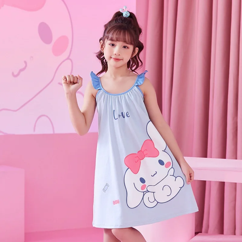 

Girls Princess Style Pajamas Combed Cotton Suspender Skirt Pajama Girl Sleepwear Robe Children's Clothing