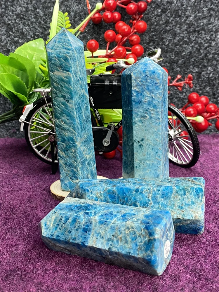 

1pc Pure Natural Blue Apatite Rough Hexagonal Obelisk Healing Reiki Crystal Wand Mineral Specimen Decoration Home Aquarium Witch