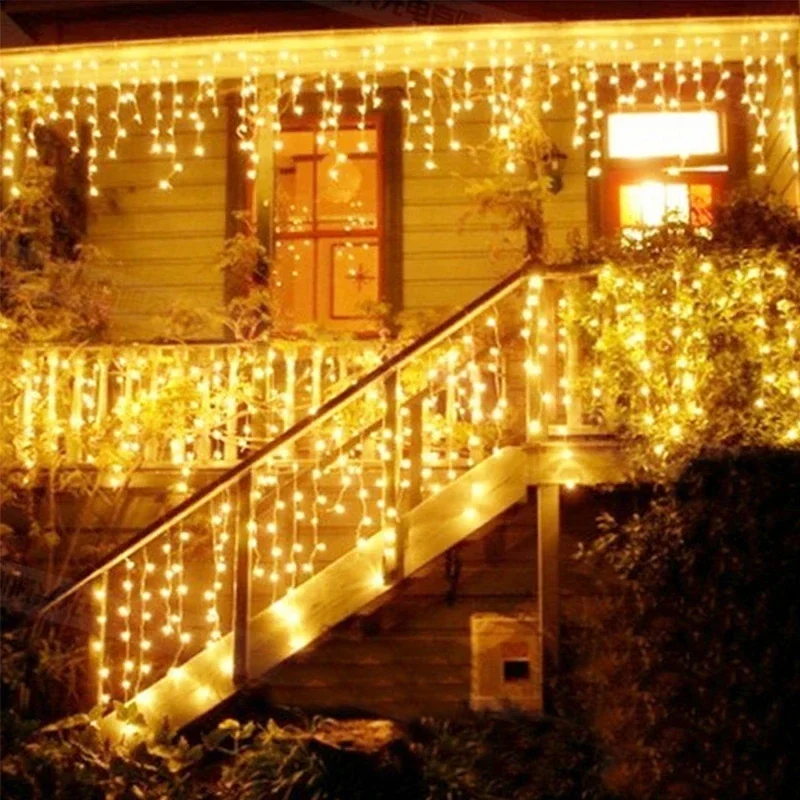 

Светодиодная осветительная лента 2,5 м, штепсельная вилка стандарта США/ЕС, Рождественское украшение, ледяная полоса, занавеска для спальни, улицы, подвесная осветительная полоса для свадьбы, Хэллоуина