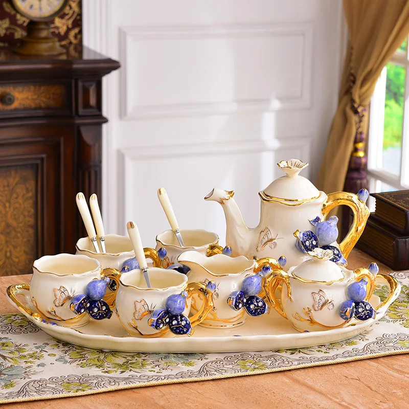 Creative European tea ceramic coffee high-end household decoration, hotel living room water set gift box packaging
Creative European tea ceramic coffee high-end household decoration, hotel living room water set gift box packaging