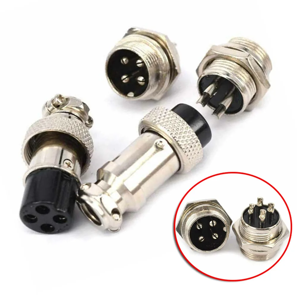 

5pcs Aviation Plug 4-Pin 16mm GX16-4 Metal Male Female Panel Connector Socket Aviation Socket Plug Wire Panel Connector