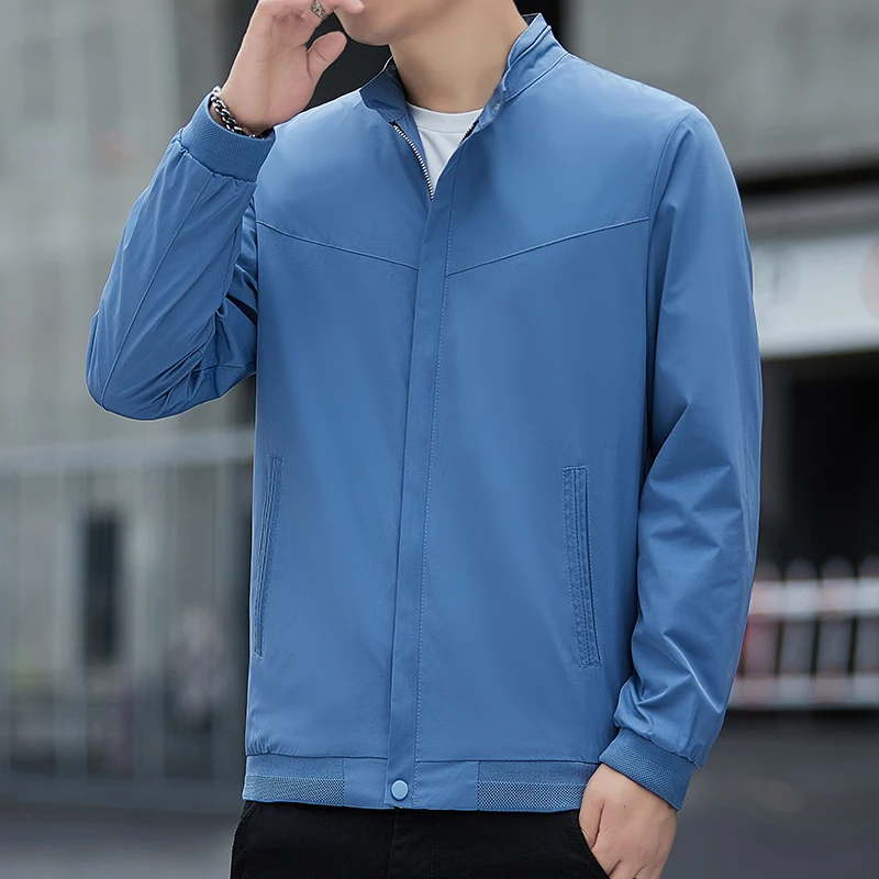 

2024 new young and middle-aged men thin solid color standing collar jacket casual loose spring and autumn jacket jacket man