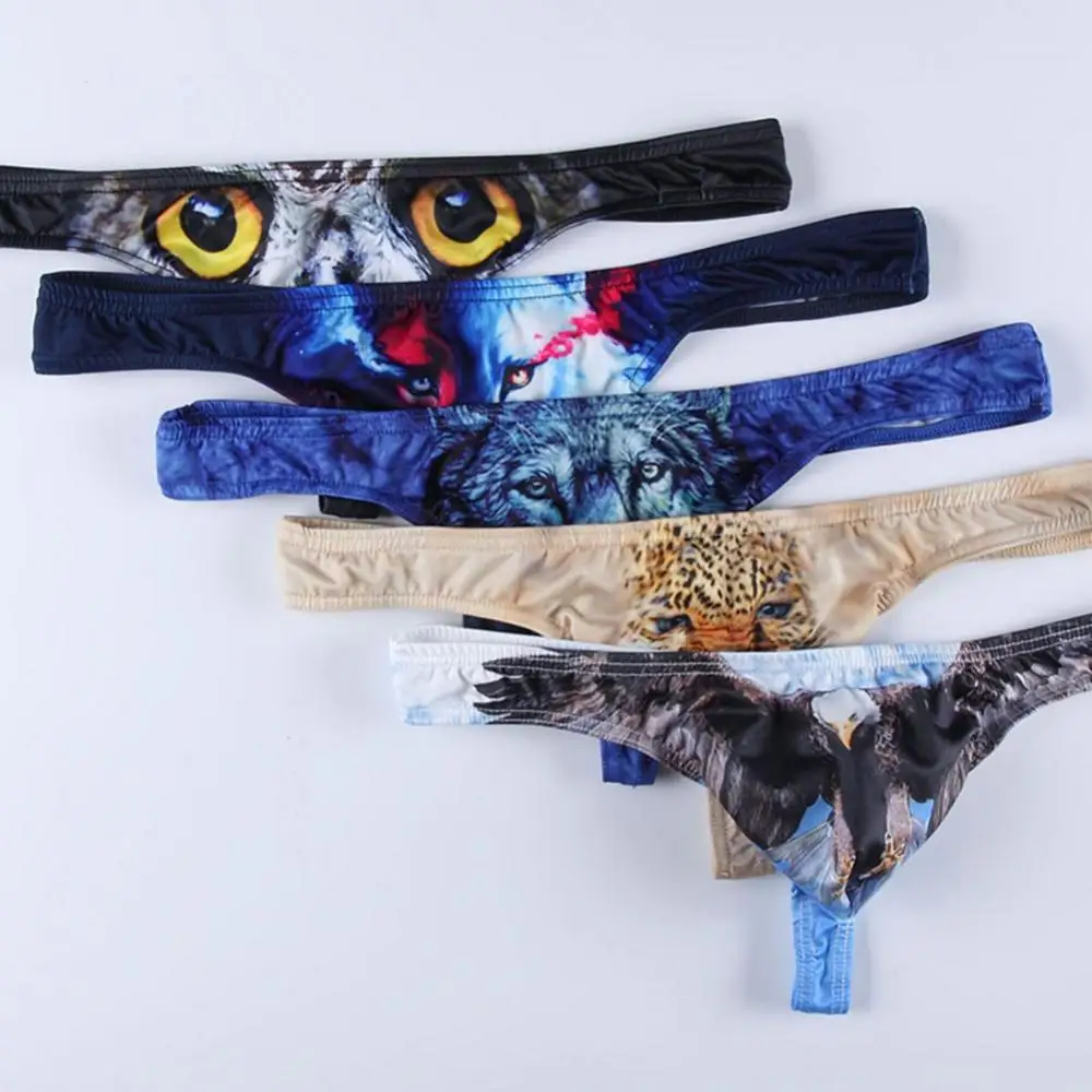 

3D Animal Print Panties Low Waist Briefs Men U Convex Bulge Pouch G-string Thongs Low Rise Sexy Underwear Wolf Bikini Male