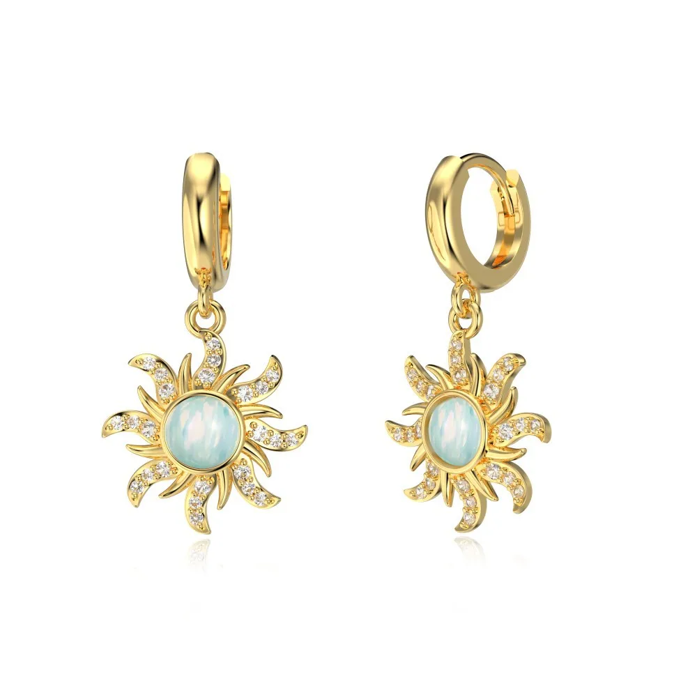 

Real S925 Silver Opal Earrings Women Sunflower Earrings Female Shiny 5A Zircon Luxury Jewelry Girl Gift Lady Party Banquet