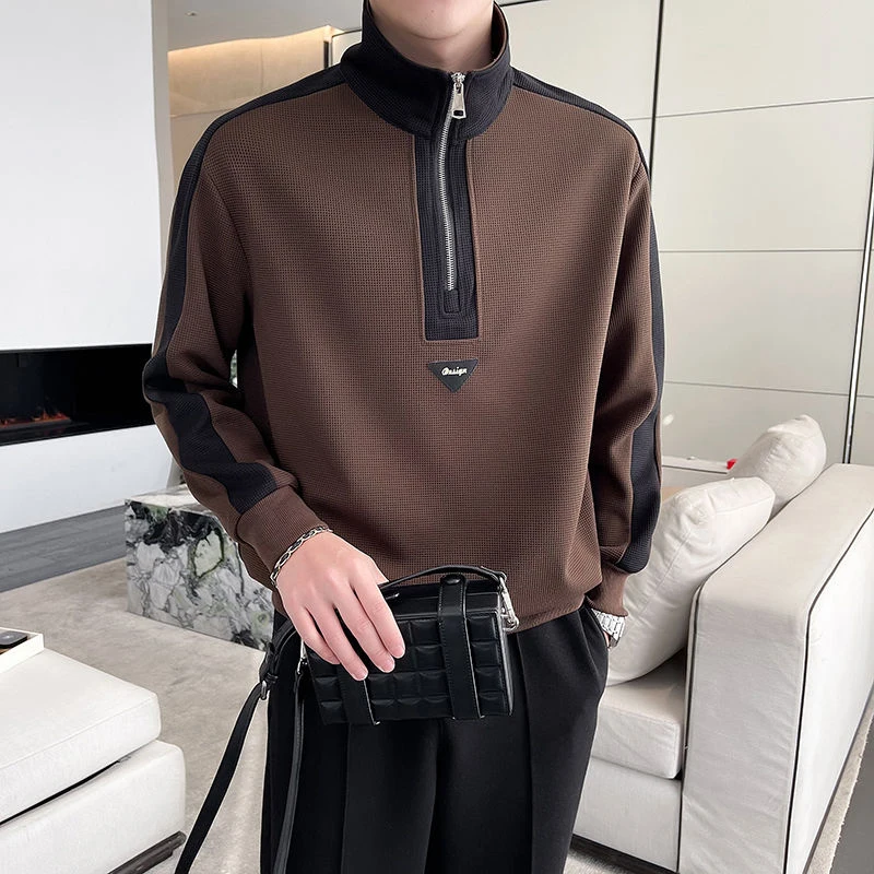 Autumn Winter Polo-neck Loose Casual Waffle Printing Sweatshirt Homme Long Sleeve Fashion All-match T-shirt Top Men Pullover Tee
Autumn Winter Polo-neck Loose Casual Waffle Printing Sweatshirt Homme Long Sleeve Fashion All-match T-shirt Top Men Pullover Tee