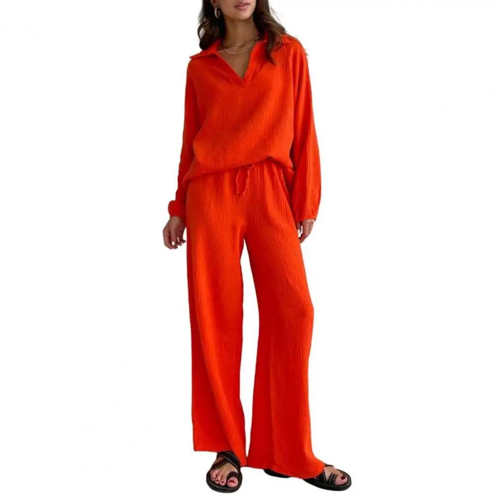 1 Set Women Suit Lapel Collar V Neckline Long Sleeve Tops Elastic Waist Loose Wide Leg Pants Solid Color Two-piece Set pant sets
1 Set Women Suit Lapel Collar V Neckline Long Sleeve Tops Elastic Waist Loose Wide Leg Pants Solid Color Two-piece Set pant sets