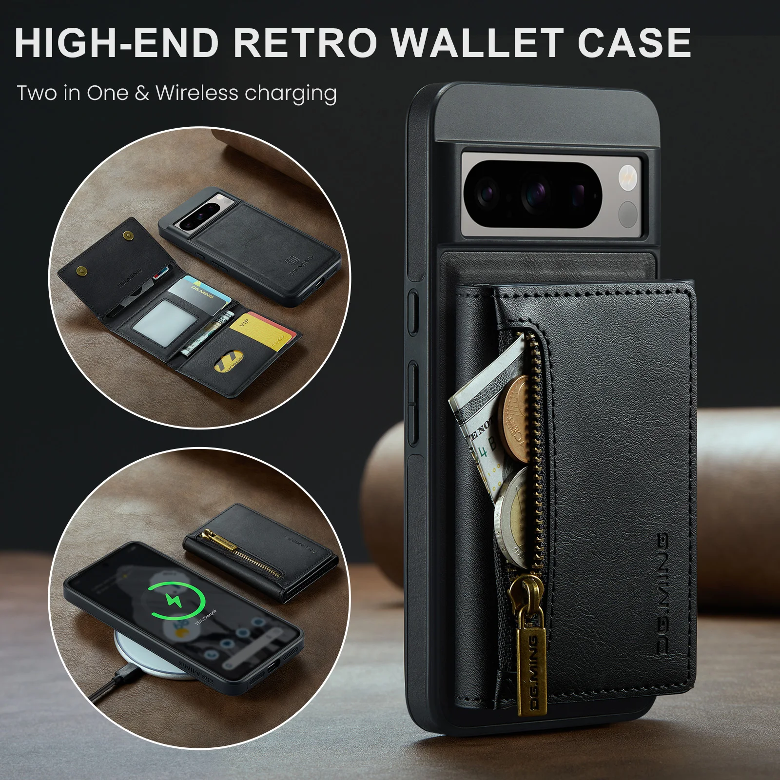 For Google Pixel 8 Pro Case 2 in 1 Detachable Cards Slot Vintage Leather Magnetic Zipper Wallet Kickstand Shockproof Back Cover
For Google Pixel 8 Pro Case 2 in 1 Detachable Cards Slot Vintage Leather Magnetic Zipper Wallet Kickstand Shockproof Back Cover
