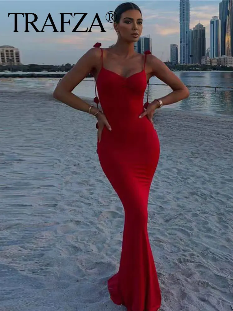 TRAFZA 2024 Women's 3D Flowers Elegant Suspender Dress Sleeveless Solid Red Backless Slim High Waist Hip-covering Sexy Dresses
TRAFZA 2024 Women's 3D Flowers Elegant Suspender Dress Sleeveless Solid Red Backless Slim High Waist Hip-covering Sexy Dresses