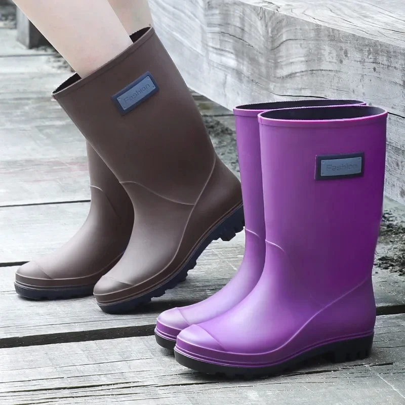 

Fashion Womens Boots Mid Cut Woman Rain Boots 2024 Four Seasons New Anti-skid Wear-resistant Ladies Waterproof Shoes Botas Mujer