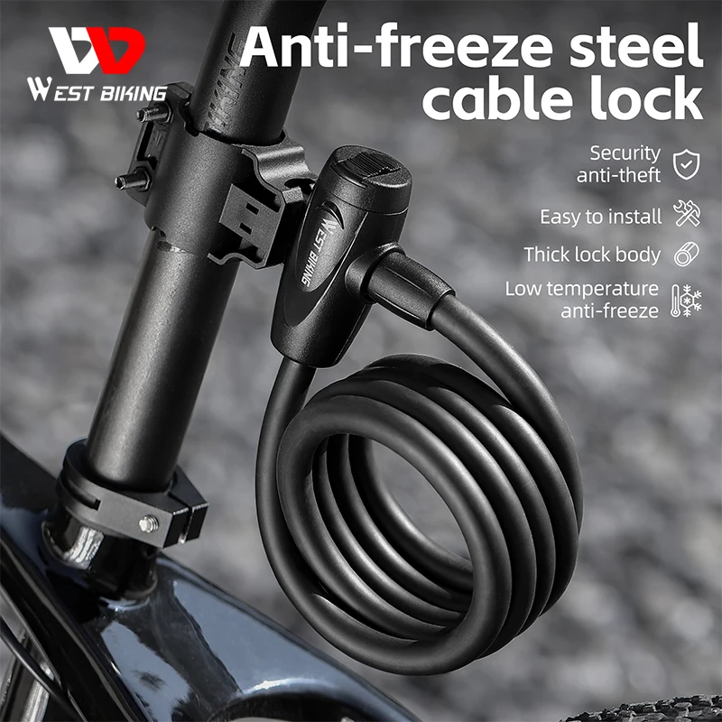 WEST BIKING Anti-Freeze Bicycle Steel Cable Lock Portable Anti Theft Security Cable Lock with Bracket Scooter E-bike Door Lock
WEST BIKING Anti-Freeze Bicycle Steel Cable Lock Portable Anti Theft Security Cable Lock with Bracket Scooter E-bike Door Lock