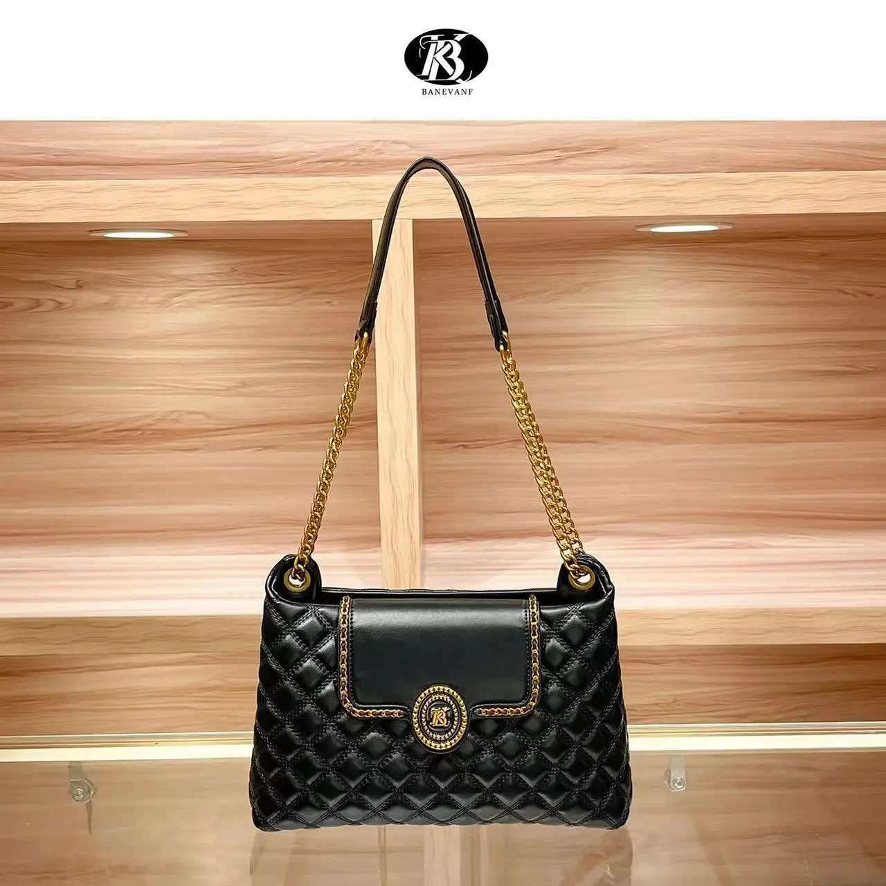 

Genuine leather diamond grid chain underarm bag 2024 spring new high-end high-capacity tote bag commuting shoulder bag