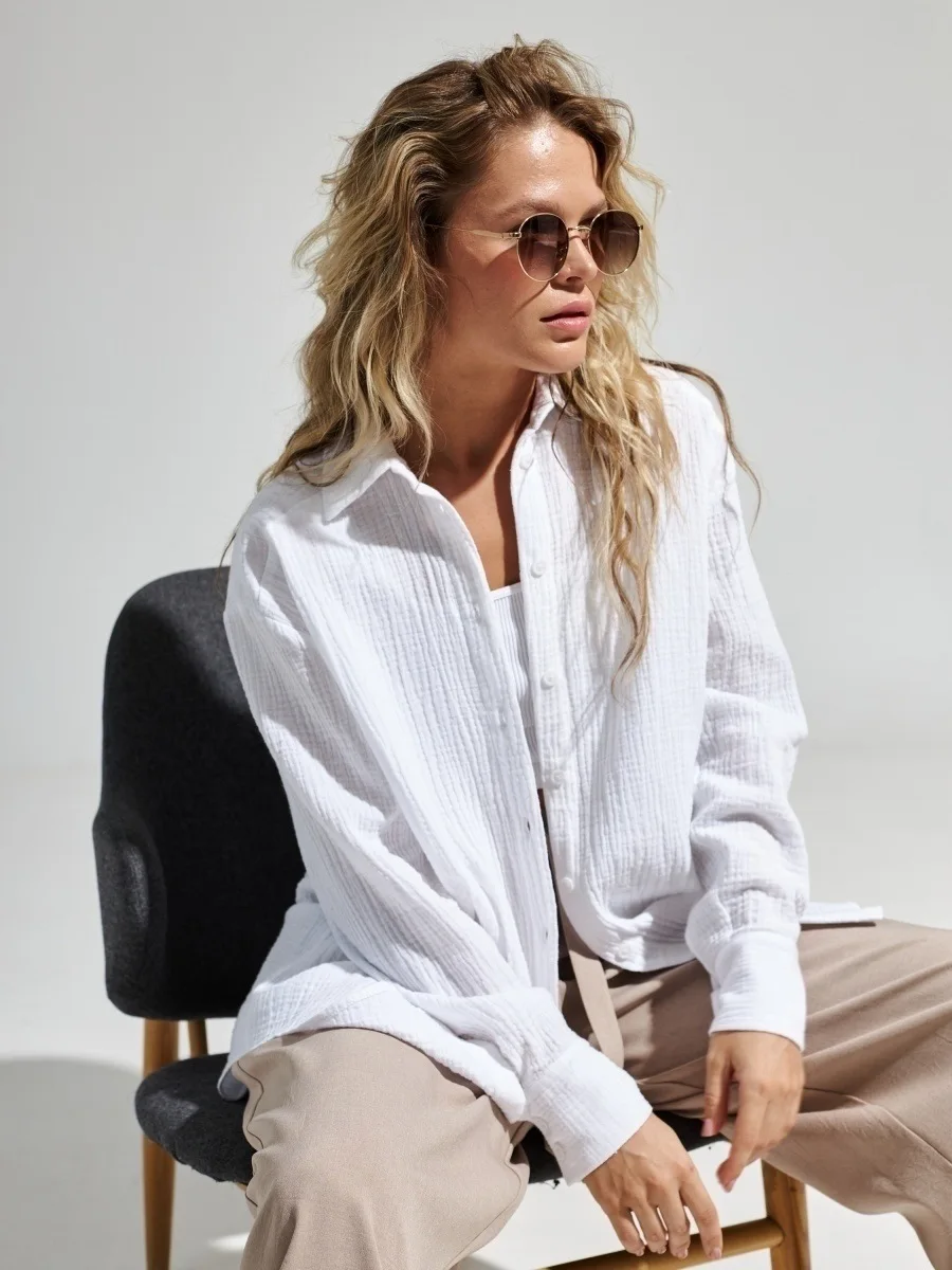 100% Cotton crepe shirt spring autumn women new loose temperament elegant shirt Lapel button up cardigan
100% Cotton crepe shirt spring autumn women new loose temperament elegant shirt Lapel button up cardigan